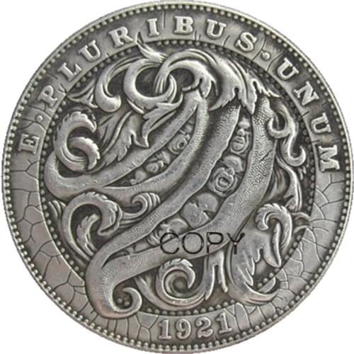 HB(106)Hobo USA Morgan Dollar 1921 skull zombie skeleton Silver Plated Copy Coins