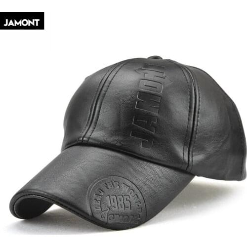 Jamont Winter Fashion Solid Colors Pu Leather Caps Men Baseball Cap