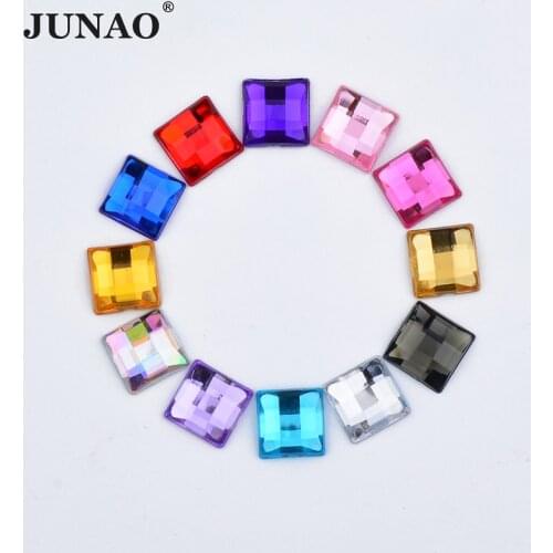 JUNAO 1000pcs 10mm Square Shape Acrylic Clear Rhinestones Flat Back Strass Stones Non Hotfix AB Crystals Beads For Clothes