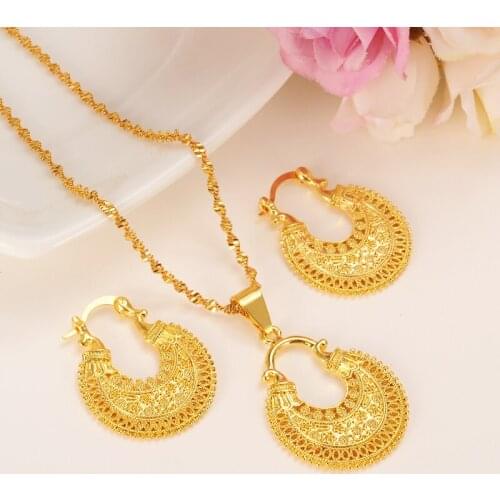 African water drop jewelry set chain women Nigerian wedding gold multi layer necklace pendantearring Indian jewelry sets