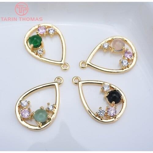 4PCS 12x18MM 24K Gold Color Plated Brass with Zircon Water Drop Charms Pendants for DIY Jewelry Making Findings Accessories