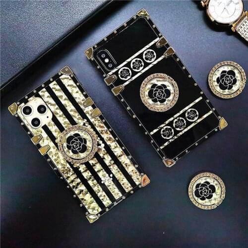 Luxury Brand Rose Flower Glitter Gold Square Case for Huawei Enjoy 20 10 9 Plus 9S 9E 10S 20Pro Y9 Prime Y6P Y7A Stripe Cover