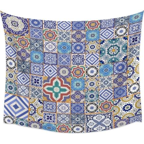 Moroccan Tiles Colorful Arabesque Print Tapestry Boho Mandala Tapestries Witchcraft Wall Hanging Bedspread Blanket Beach Mat