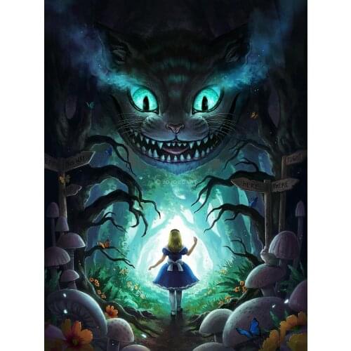 JMINE Div 5D Alice girl cat Wonderland Forest mushroom tree Full Diamond Painting kits art Cartoon 3D paint by diamonds