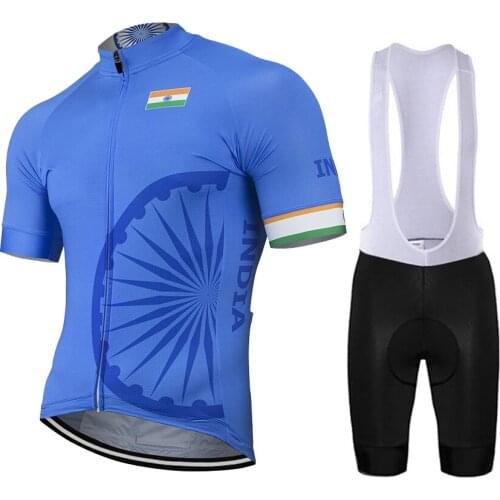 India New blue Summer Cycling Set Customized Bike MTB Road Mountain Race Tops Blue Bike Set Bib Short 9D Gel Breathable ciclismo