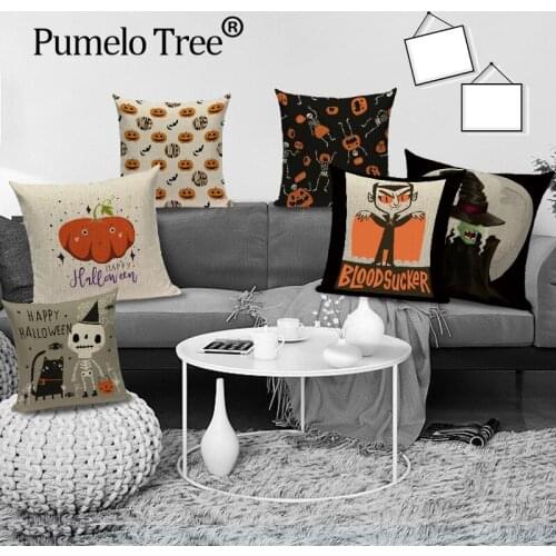 Happy Halloween Throw Pillow Cover Trick or Treat Pumpkin Print Cushion Case Bat Linen Festival 45X45 Pillow Cushion Cases Cojin