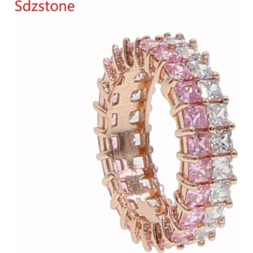 Rose Gold Color White & Pink Stone Wedding Band Eternity Ring For Women Big Gift For Ladies Love Wholesale Lots Bulk Jewelry