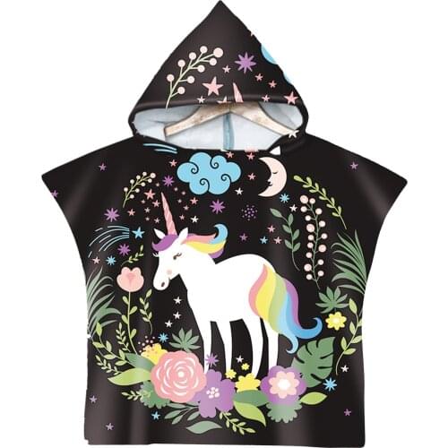 Oyolan New Children Horse Cute Cartoon Hooded Cloak Beach Towel Animal Printed Baby Boys Girls Kids Swimming Beach Bath Towel