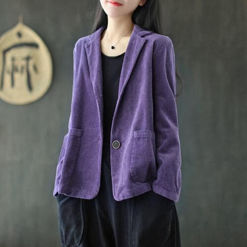 Fashion Women Coat Corduroy Lantern Long Sleeves Vintage Style Fall Winter Elegant Solid Color Loose Casual Short Jackets