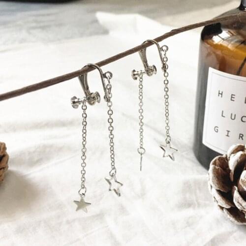 Selling personality geometry star hollow tassel no ear hole earring ear clip wholesale for woman statement jewelry bijoux gifts