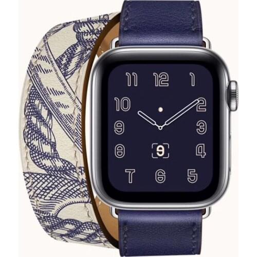 For Apple Watch Strap 44MM 40MM 42MM 38MM Genuine Leather Fashion Printing Single Double Circle Band For iWatch Series 5 4 3 2 1