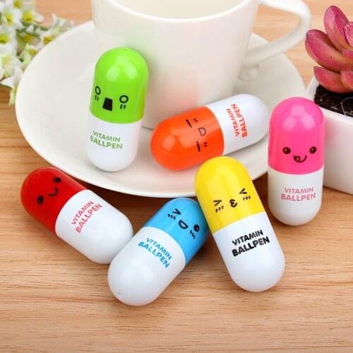 Cartoon Cute Expression Retractable Pill Pen Capsule Pen Cute School Supplies Pens Kawaii Ball Point Pen