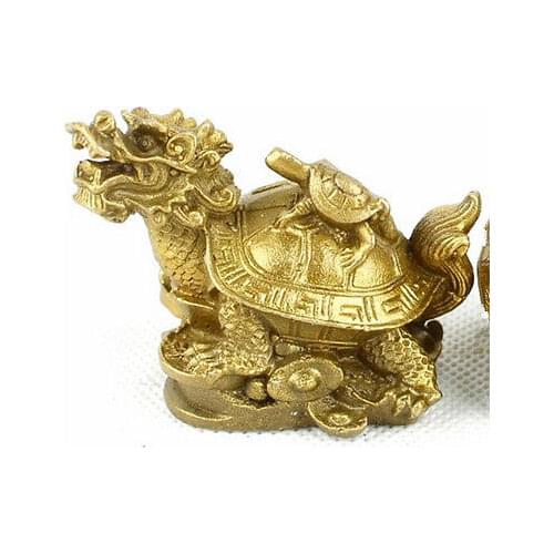 Collectable Chinese Brass Carved Animal Dragon Turtle Yuan Bao Coin Money Exquisite Small Pendant Statues
