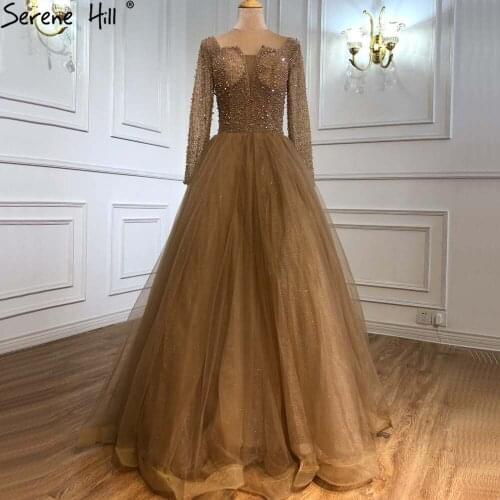 Serene Hill Wine Red Sexy Evening Gowns 2020 Dubai Long Sleeves Beading Crystal Formal Dress Design LA70762