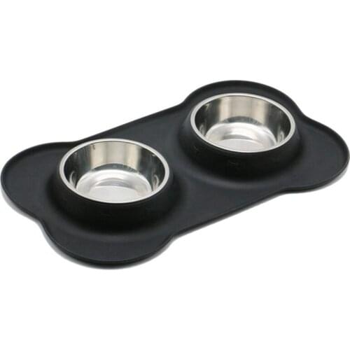 Dog Bowls Stainless Steel Water and Food Feeder with Non Spill Skid Resistant Silicone Mat for Pets Puppy Small Medium Dogs Reta