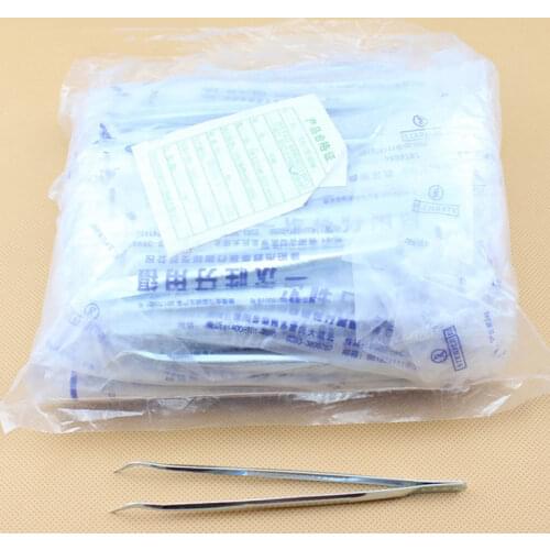 100pcs Dental Disposable Medical tweezers Tool Professional Stainless Steel Serrated Curved forceps Surgical Instrument Tools