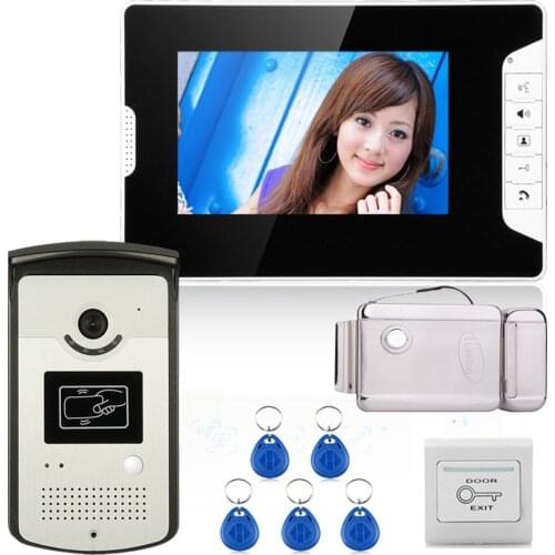 7"TFT Color Video Door Phone Intercom System With 1 Monitor 1 RFID HD Doorbell 1000TVL Camera + Electric Strike Lock (no lock)