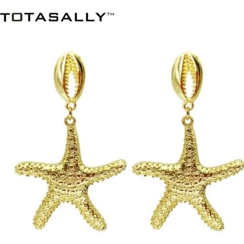 TOTASALLY beach designed golden alloy shell conch starfish dangle Earrings Womens party show ocean style drop Earrings Jewelry