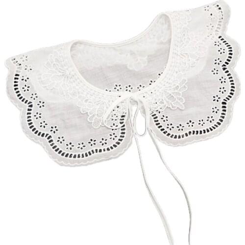 Women Double Layer Lace Applique Shawl False Collar Hollow Out Embroidery Floral Necklace Lace-Up Bow Dress Cape Poncho