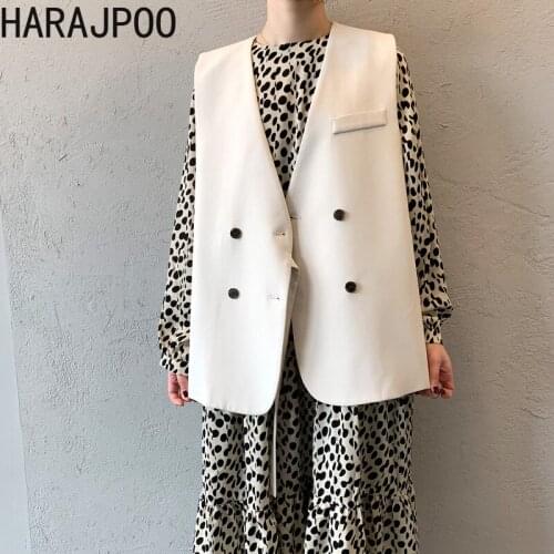Harajpoo Women Vests Spring Fall Suit 2021 New Loose Korean Fashion V Neck Slim Waistcoat Solid Color Jacket Lace Tank Tops