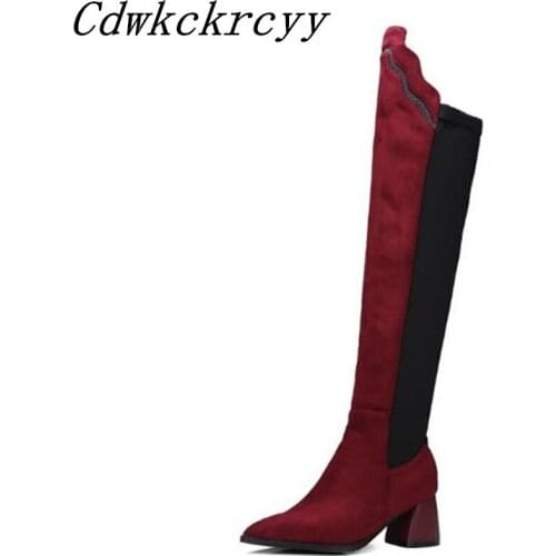 Winter New style fashion Europe and America Cusp Square following black sexy Over knee Boots Thin leg Elastic force Women Boots