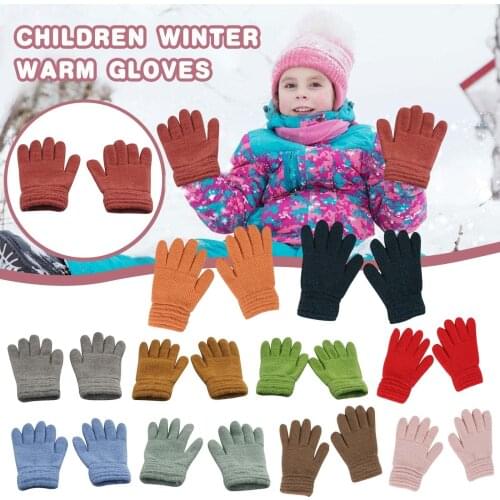 Winter Warm Glove Children Knitted Stretch Mittens Kids Solid Girls Gloves Full Finger Glove Knitted Random Boys Gloves For 1-5y