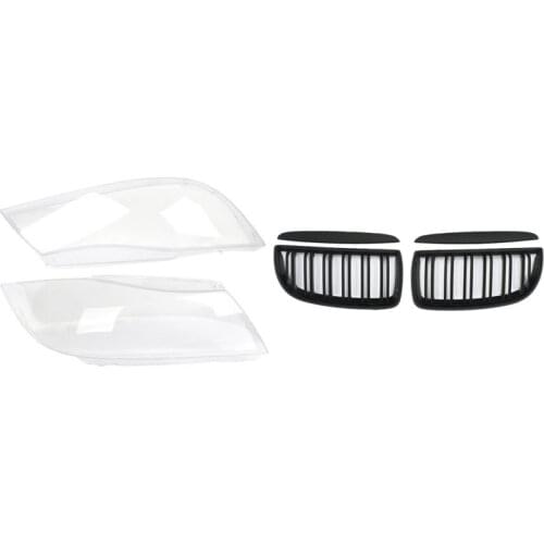 1 Set Front Bumper Kidney Grill Dual Slat Grilles & 1 Pcs Car Headlight Xenon Lens Shell Cover