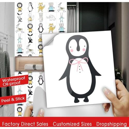 10pcs/set Nordic Style Lion Penguin Elephan Hard Tiles Wall Sticker Kitchen Wardrobe Home Decor Wall Decals Peel & Stick Mural