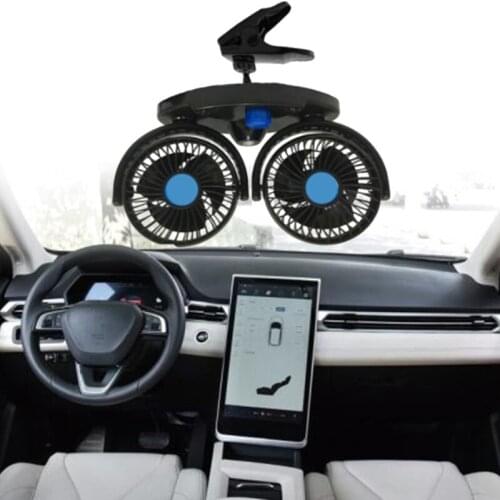 12V/24V Fan for Car Dual Head Clip Adjustable 360 Degree Rotatable Auto Fan for Truck Vehicle Boat Van SUV RV Dual Head
