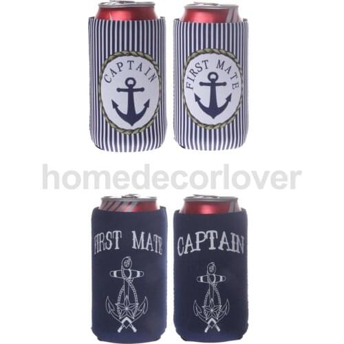2 Pair Nautical Beer Tin Can Cooler Stubby Holder CAPTAIN And FIRST MATE