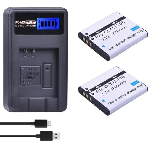 2Pcs LI-70B Li-70B Li 70B Batteries and LCD USB Charger for Olympus VG110 VG120 VG-160 X-940 D-715 FE-4020 FE-4040 VG-140 VR-130