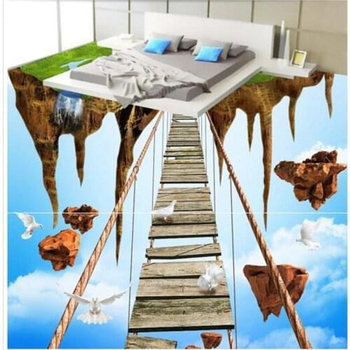 Beibehang 3D Sky Sky Island adventure rope bridge floor three-dimensional painting tiles pvc thick wearable waterproof flo