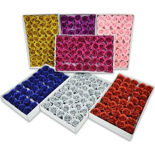 30pcs Bouquet Wrapped Gift Box On The Artificial Silk Flowers Waterproof Golden Flower Rose