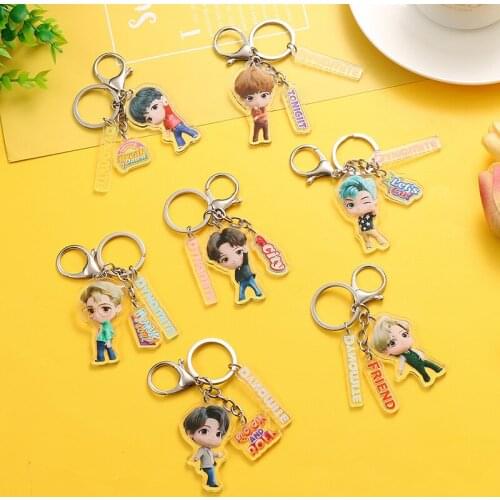 7 Pcs/lot Kpop Star Keychain Suga Jimin Jhope V Jungkook Rm Jin Cartoon Dynamite Key Chains Pendant Toy Gift