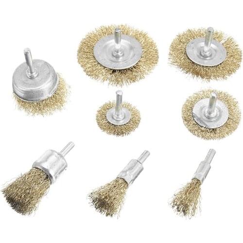 8pcs Brass Wire Wheel Brushes Set Drill Rotary Tools Corrosion Remove Sanding Polishing Brush Abrasive Tools