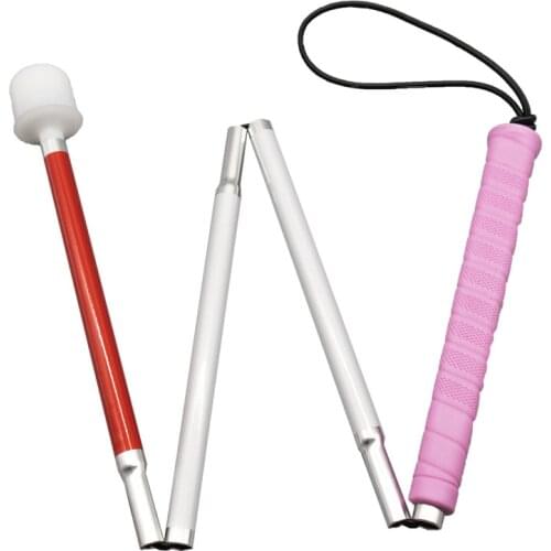 80cm / 90cm / 100cm Aluminum Mobility Folding White Cane for the Blind, Folds Down 4 Sections,for Children, Pink Handle 4X-PIK
