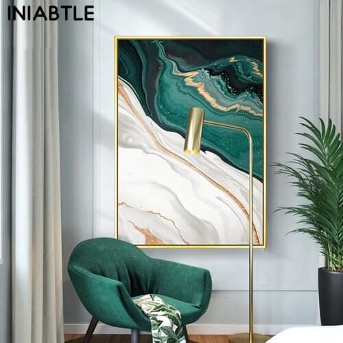 Abstract Gold Foil Lines Green Canvas Painting Posters And Prints Nordic Modern Wall Art Pictures For Living Room Home Decortion