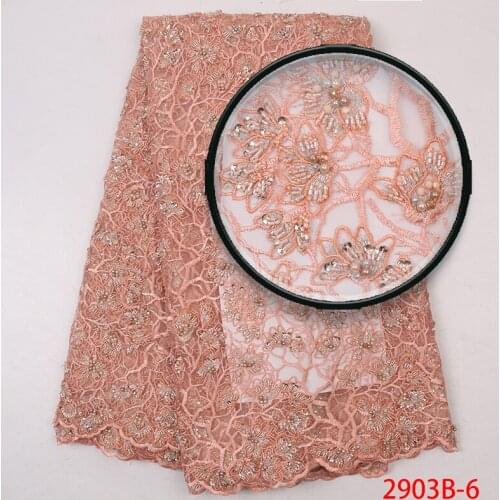 African mesh lace fabric embroidered french tulle fabric with beads handmade embroidery lace design for wedding dresses XZ2903B
