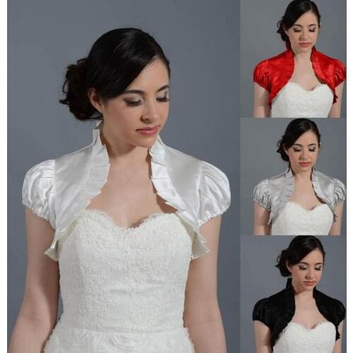 Satin Wedding Bolero with Short Sleeve Bridal Jacket Custom Made Bride Coat