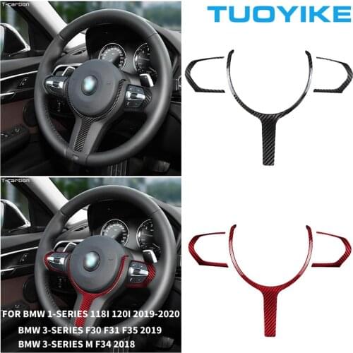 Car Styling Real Carbon Fiber Steering Wheel Trim Cover Decorative Sticker For BMW 1/3-Series 118i 120i F30 F31 F34 F35 18-2020