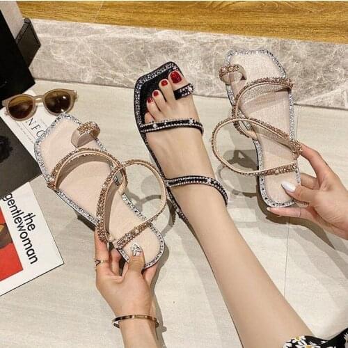 Fashion women Sandals Rhinestone Set Toe Ladies Sandals Flat High Grade Womens Shoes Non-slip Beach Shoes Holiday Shoes women