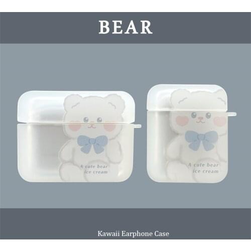 Kawaii Bear Earphone Case For Airpods pro Accessories Wireless Cute Cartoon Clear Silicone Soft Cover For Airpods 2 With Hook