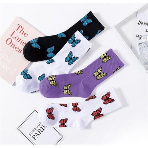 Butterfly Print Long Socks Women New Streetwear Fashion Women Sock Gift Harajuku Crew Cotton Socks DropShipping