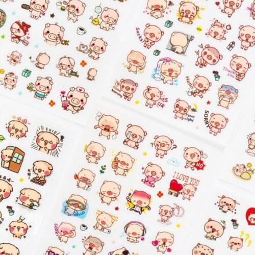 Kawaii Stickers Pink Pig Emoticon Pack Cute Bullet Journal Album Scrapbook Calendar Decoration Office School Supplies Stationery