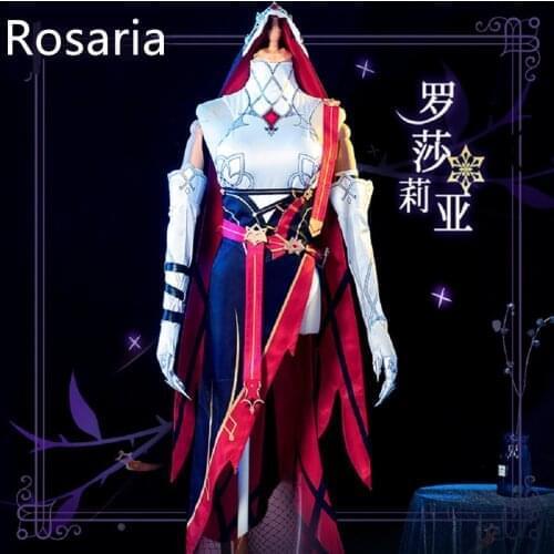 Game Genshin Impact Cosplay Rosaria Costumes Anime Project Women Dresses Skirts Halloween Turban Belt Accessories Set Adult Suit