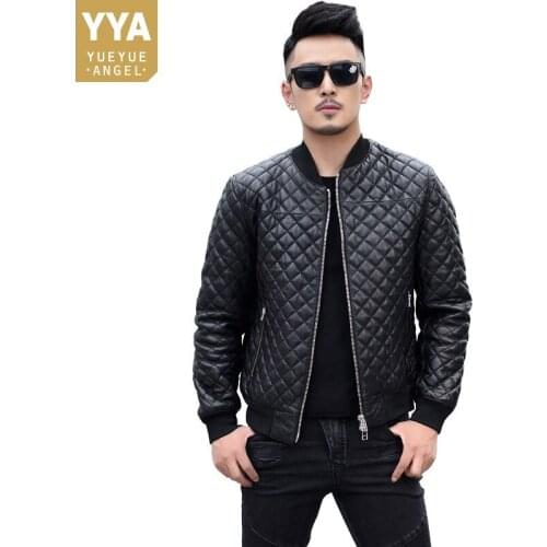 Men High Quality Casual Genuine Leather Plus Cotton Motorcycle Jacket Stand Collar Sheepskin Short Coat Thick Autumn Winter