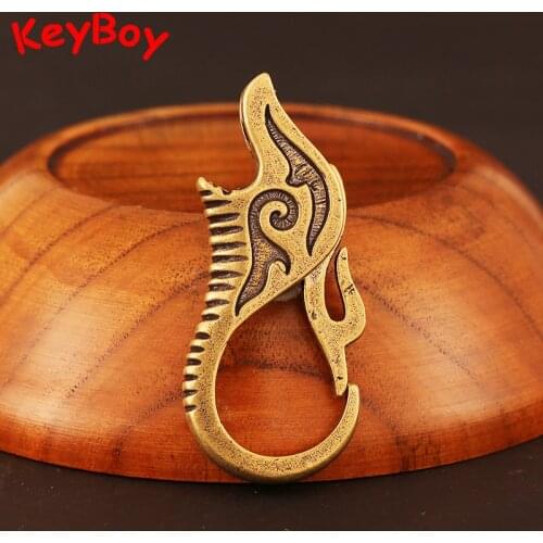 Brass Elephant Nose Keychain Men Waist Hanging Buckle Key Chains Auspicious Cloud Flame Pattern Copper Lobster Spring Keyrings
