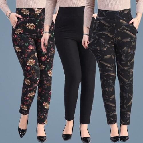 2021 Autumn Winter Fashion Plus Velvet Thick Leggings Female Plus Size Printing Warm Trousers New Elasticity Slim Leggings Z552