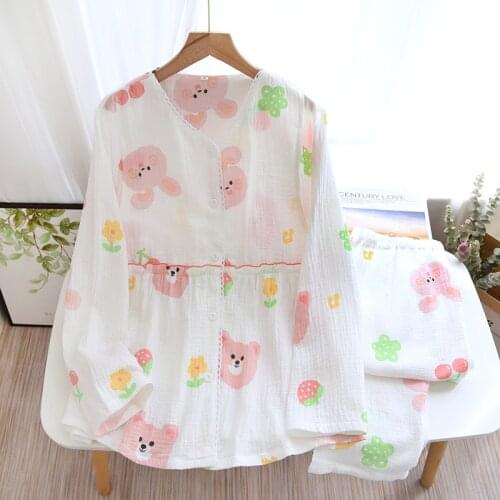 2021 Summer and Autumn New Confinement Sleepwear Set Cartoon Cotton Korean Version of Postpartum Nursing Pajamas Kawaii Pajama