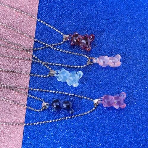Sweet and Cute Judy Handmade Candy 7-color Cartoon Bear Pendant Necklace Female Daily Jewelry Party Gift Fashion Necklaces